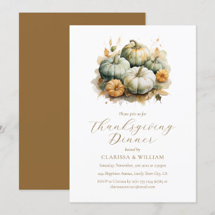 Elegant Watercolor Thanksgiving Dinner Invitation