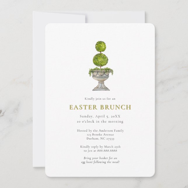 Elegant Watercolor Topiary  Easter brunch  Invitation (Front)