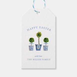 Elegant Watercolor Topiary Happy Easter Gift Tags