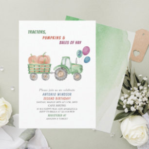 Elegant  Watercolor Tractors Pumpkins Baby Shower Invitation