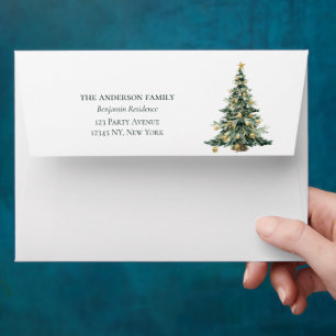 Elegant Watercolor Tree Christmas  Envelope