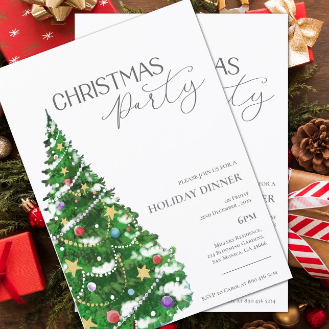 Elegant Watercolor Tree Christmas Party Invitation (Elegant Watercolor Tree Christmas Party Invitation)