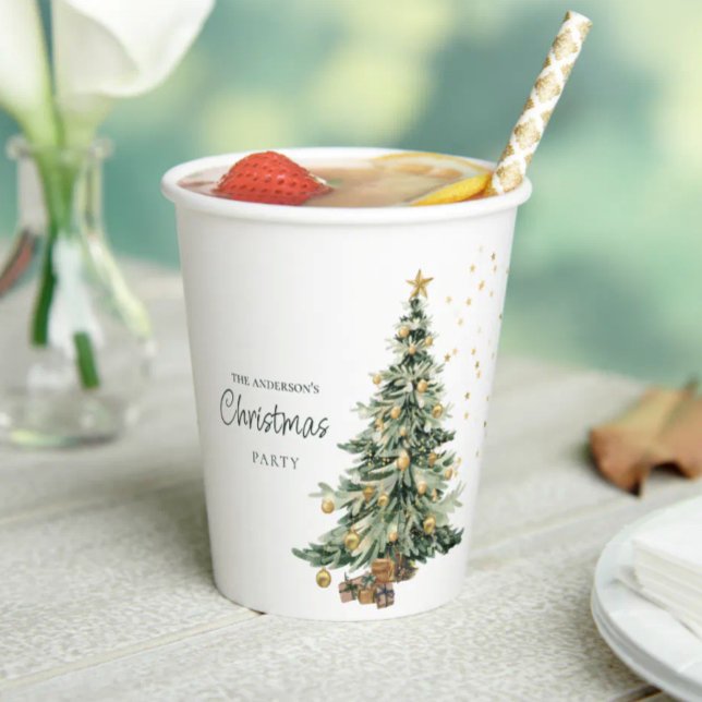 Elegant Watercolor Tree Christmas Party  Paper Cups (Creator Uploaded)