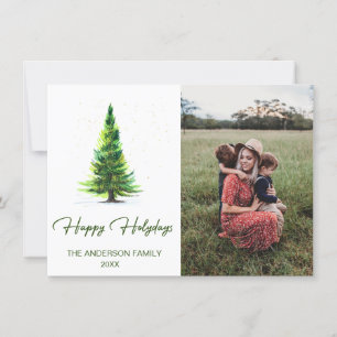 Elegant watercolor Tree Photo Christmas Greeting Holiday Card
