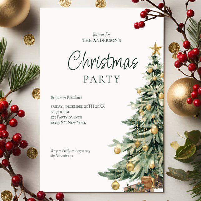 Elegant Watercolor Tree QR Code Christmas Party  Holiday Card (Creator Uploaded)