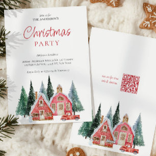 Elegant Watercolor Tree QR Code Christmas Party  Holiday Card