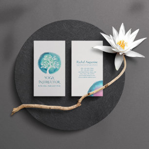 Elegant Watercolor Tree Yoga Meditation Instructor Business Card
