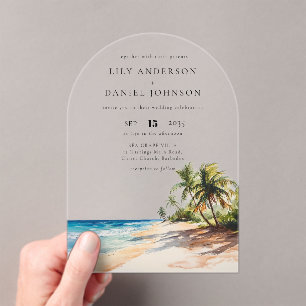 Elegant Watercolor Tropical Beach Wedding Arch Acrylic Invitations