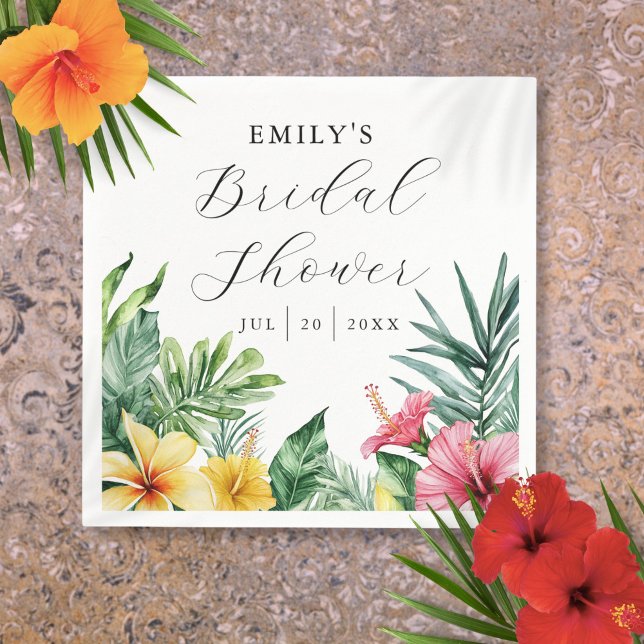 Elegant Watercolor Tropical Floral Bridal Shower Napkin (Elegant Watercolor Tropical Floral Bridal Shower Napkins)