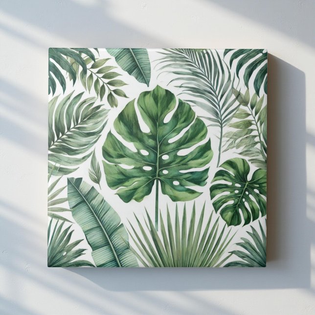 Elegant Watercolor Tropical Green Botanical Floral Tile (Creator Uploaded)