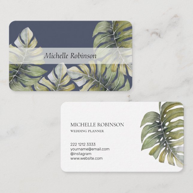 Elegant Watercolor Tropical Monstera Professional Business Card (Front/Back)