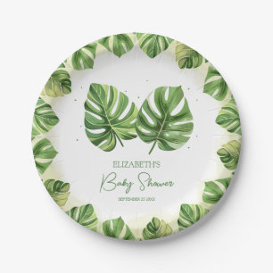 Elegant Watercolor Tropical Palm Baby Shower Paper Plate