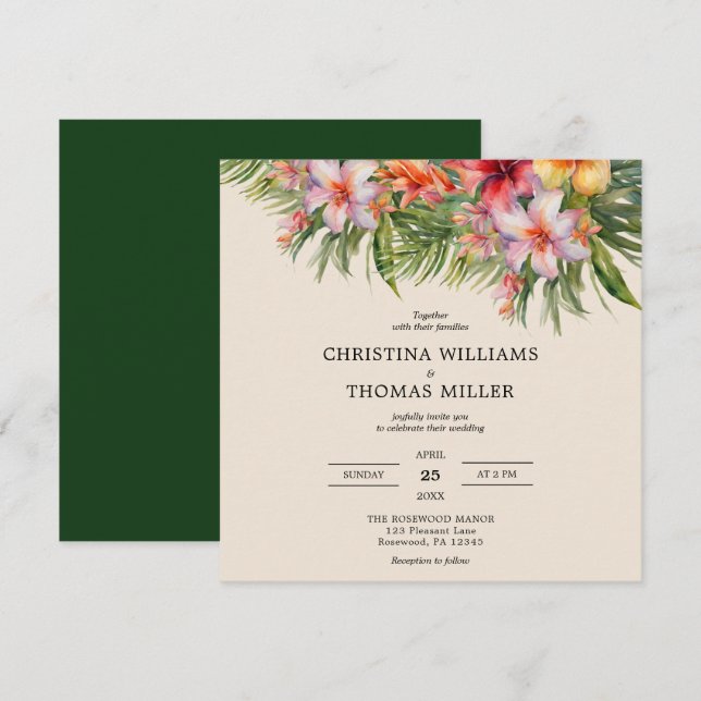 Elegant Watercolor Tropical Wedding Invitation (Front/Back)