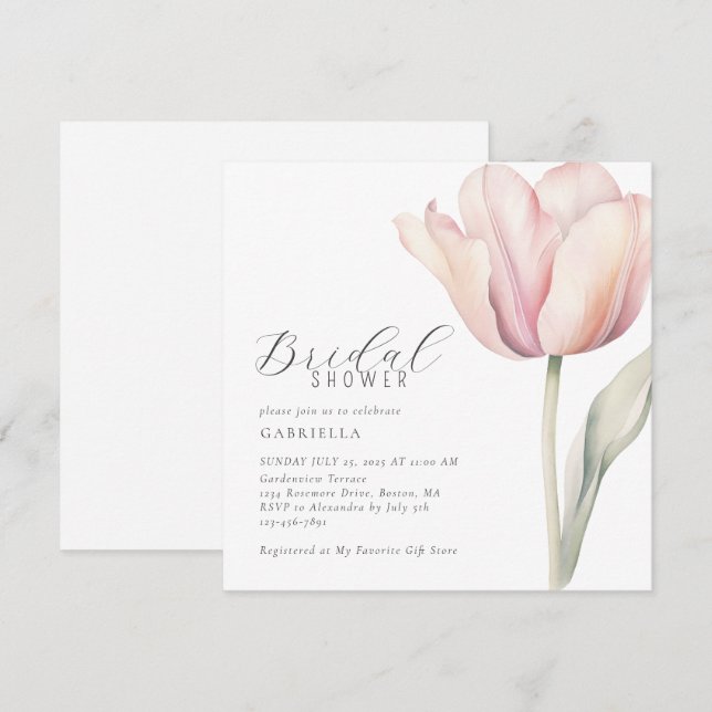 Elegant Watercolor Tulip Bridal Shower Invitation (Front/Back)
