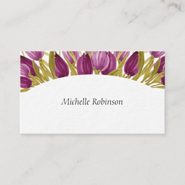 Elegant Watercolor Tulip Flowers Professiona Business Card (Front)