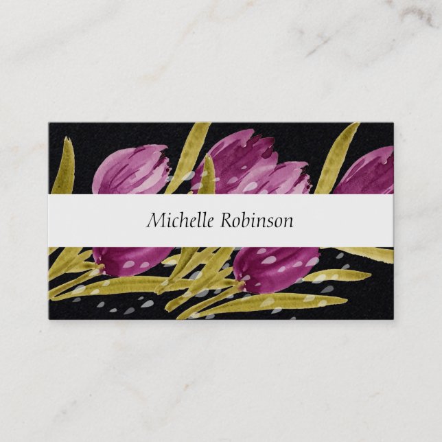 Elegant Watercolor Tulip Flowers Professional Business Card (Front)