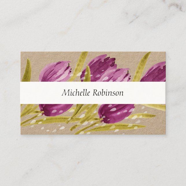 Elegant Watercolor Tulip Flowers Professional Business Card (Front)