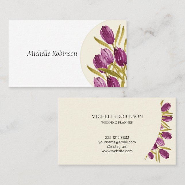 Elegant Watercolor Tulip Flowers Professional Business Card (Front/Back)