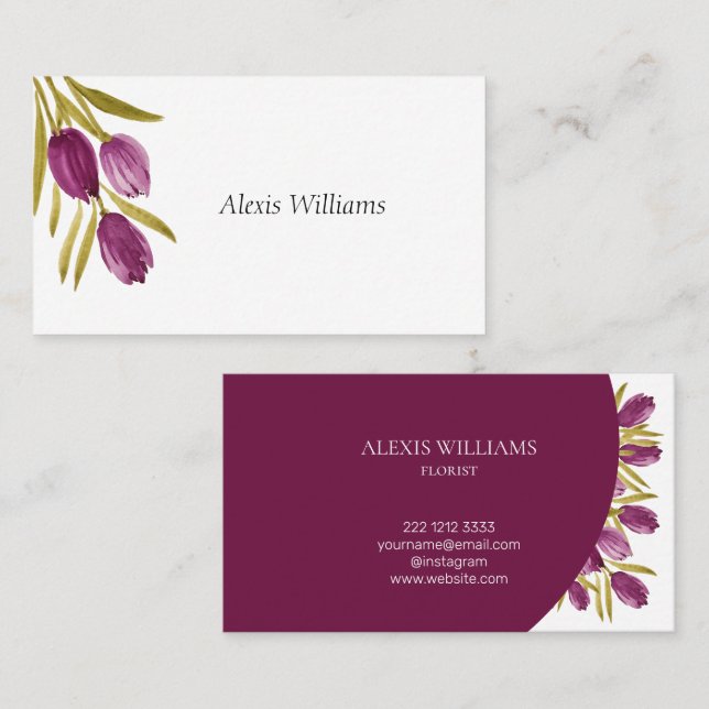 Elegant Watercolor Tulip Flowers Professional Business Card (Front/Back)