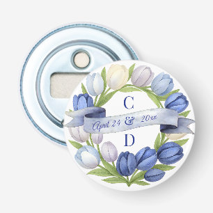 Elegant Watercolor Tulip Wreath Wedding Blue Ivory Bottle Opener