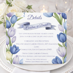 Elegant Watercolor Tulip Wreath Wedding Blue Ivory Enclosure Card