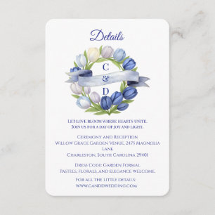 Elegant Watercolor Tulip Wreath Wedding Blue Ivory Enclosure Card