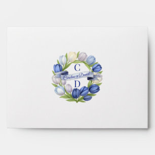 Elegant Watercolor Tulip Wreath Wedding Blue Ivory Envelope