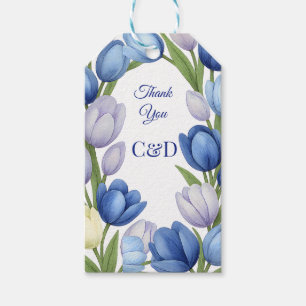Elegant Watercolor Tulip Wreath Wedding Blue Ivory Gift Tags