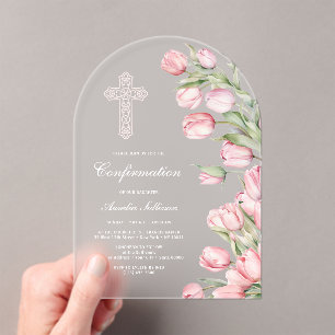 Elegant Watercolor Tulips Arch Confirmation Acrylic Invitations