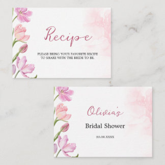 Elegant Watercolor Tulips Bridal Shower Resipe Enclosure Card