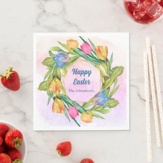 Elegant Watercolor Tulips Easter Napkin