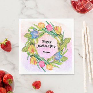 Elegant Watercolor Tulips Mother's Day Napkin