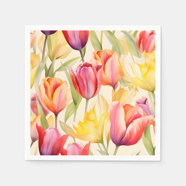Elegant Watercolor Tulips Napkin (Front)