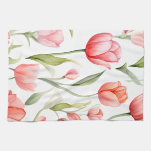 Elegant Watercolor Tulips Tea Towel