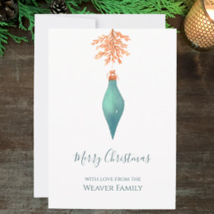 Elegant Watercolor Turquoise Christmas Bauble Holiday Card