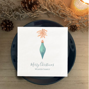 Elegant Watercolor Turquoise Christmas Bauble Napkin