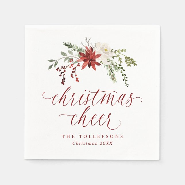 Elegant Watercolor Typography Christmas Cheer Napkin (Front)