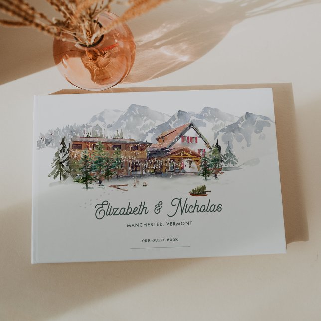 Elegant Watercolor Venue Illustration Wedding Guest Book (Creator Uploaded)