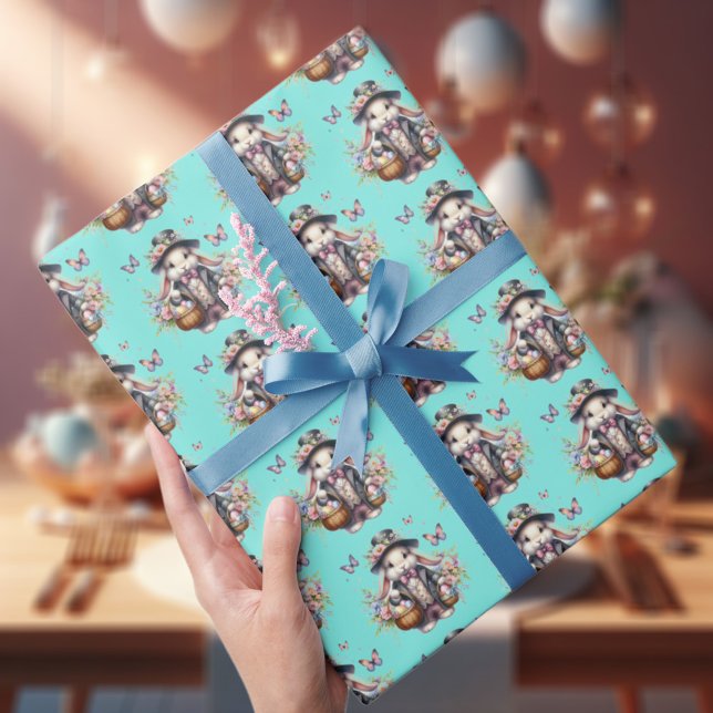 Elegant Watercolor Victorian Easter Bunny Flowers  Wrapping Paper (Creator Uploaded)