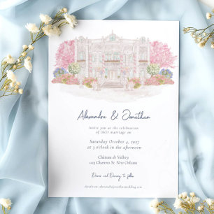 Elegant Watercolor Villa Wedding Invitation