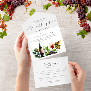 Elegant Watercolor Vineyard Monogram Wedding All In One Invitation