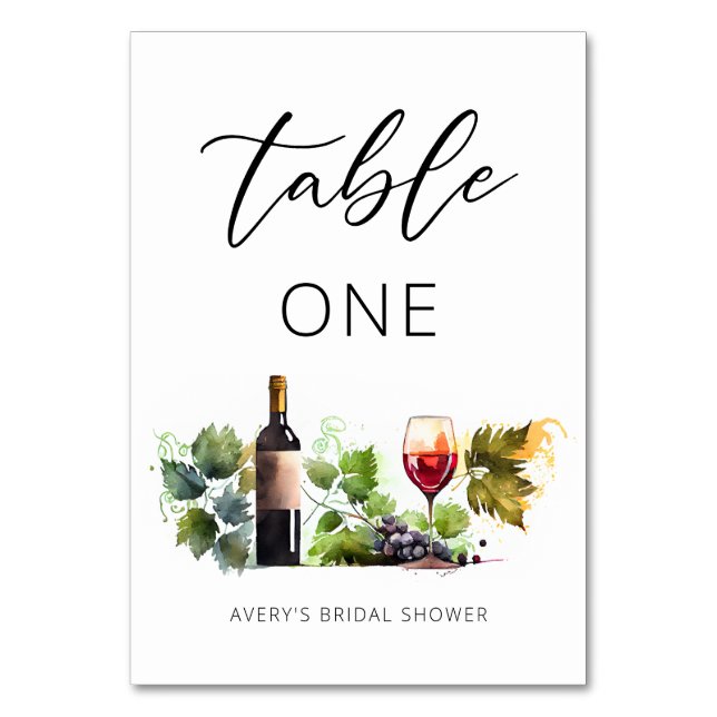 Elegant Watercolor Vineyard Table Number (Front)