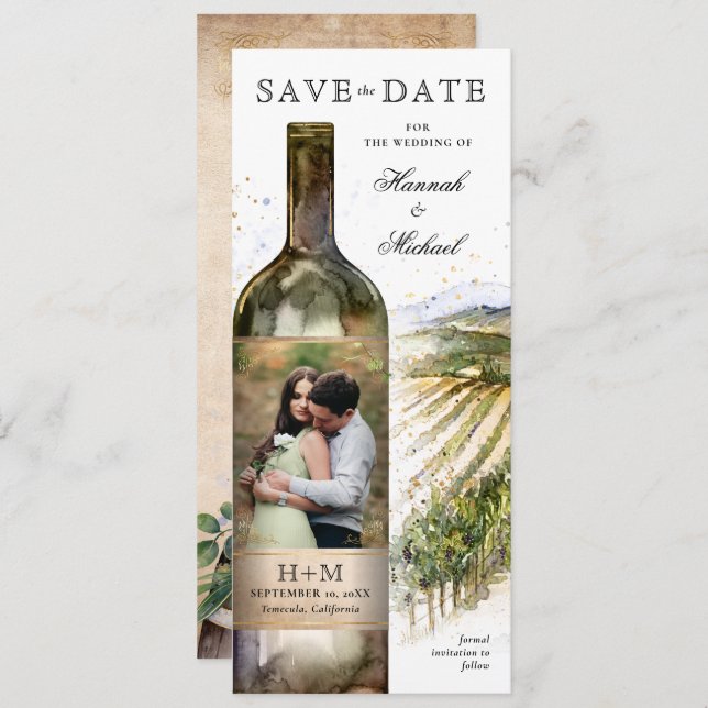 Elegant Watercolor Vineyard Wedding Save The Date (Front/Back)