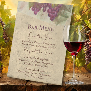 Elegant Watercolor Vineyard Wine Bar Menu Pedestal Sign