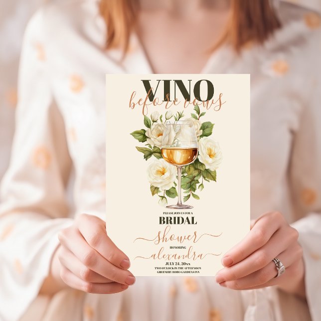 Elegant Watercolor Vino Before Vows Bridal Shower Invitation (Creator Uploaded)