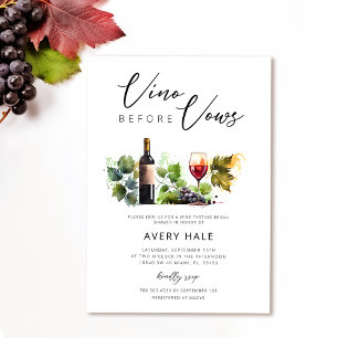Elegant Watercolor Vino Before Vows Bridal Shower  Invitation