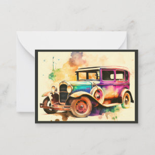 ELEGANT WATERCOLOR VINTAGE CAR DESIGN    CARD
