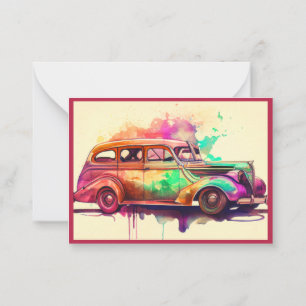 ELEGANT WATERCOLOR VINTAGE CAR DESIGN   CARD