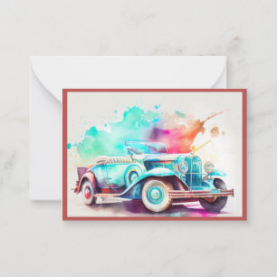 ELEGANT WATERCOLOR VINTAGE CAR DESIGN CARD