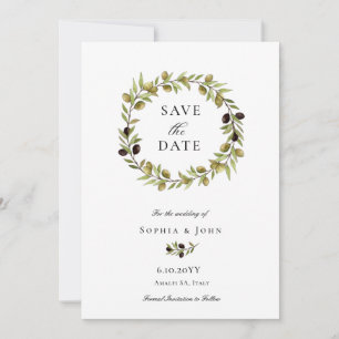 Elegant watercolor Vintage Olive wreath  Save The Date
